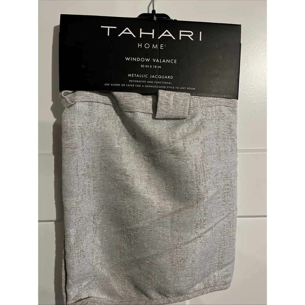 Tahari Home Window Valance 50x18 Metallic Jacquard Silver Decorative